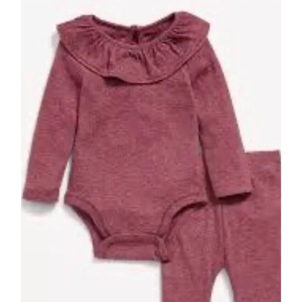 Old Navy Baby 18-24M Pointelle-Knit Ruffle-Trim Bodysuit & Leggings Set Red NWT